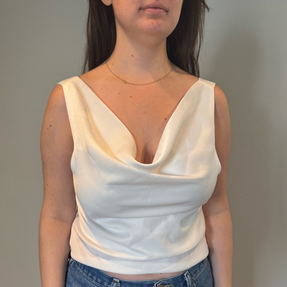 Elegant White Cowl Neck Top